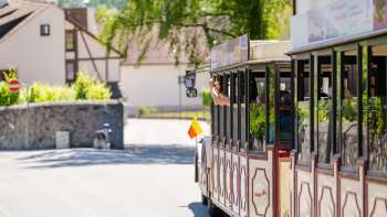 Opname vanaf de zijkant van de Citytrain op een zonnige dag in Liechtenstein