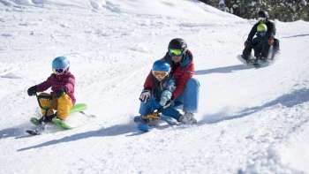Gezinsvriendelijk rodelplezier op de besneeuwde rodelbaan in Malbun - kinderen en volwassenen genieten van de afdaling in het Liechtensteinse winterparadijs. Gezinsvriendelijk rodelplezier op de besneeuwde rodelbaan in Malbun - kinderen en volwassenen genieten van de afdaling in het Liechtensteinse winterparadijs.